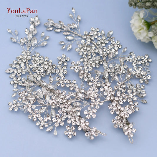 HP253 Luxury Crystal Bridal Headpiece Floral Wedding Hair Vine Clip Party Prom Hair Jewelry Brides Hair Accessories