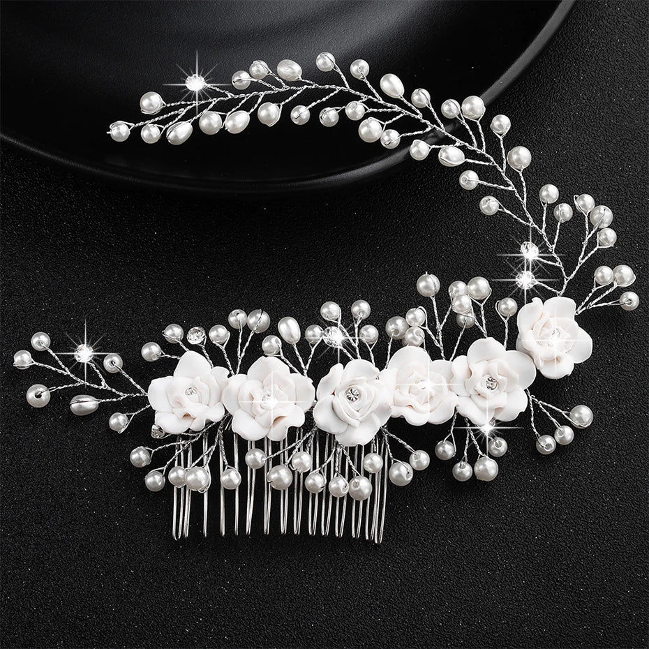 Wedding Crystal Peals Hair Combs Bridal Hair Clips Accessories Jewelry Handmade Women Head Ornaments Headpieces for Bride