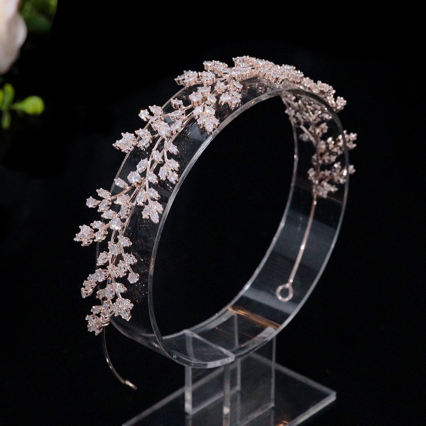 Rose Gold Zircon Bridal Headband - Full Cubic Zirconia Tiara for Weddings & Pageants