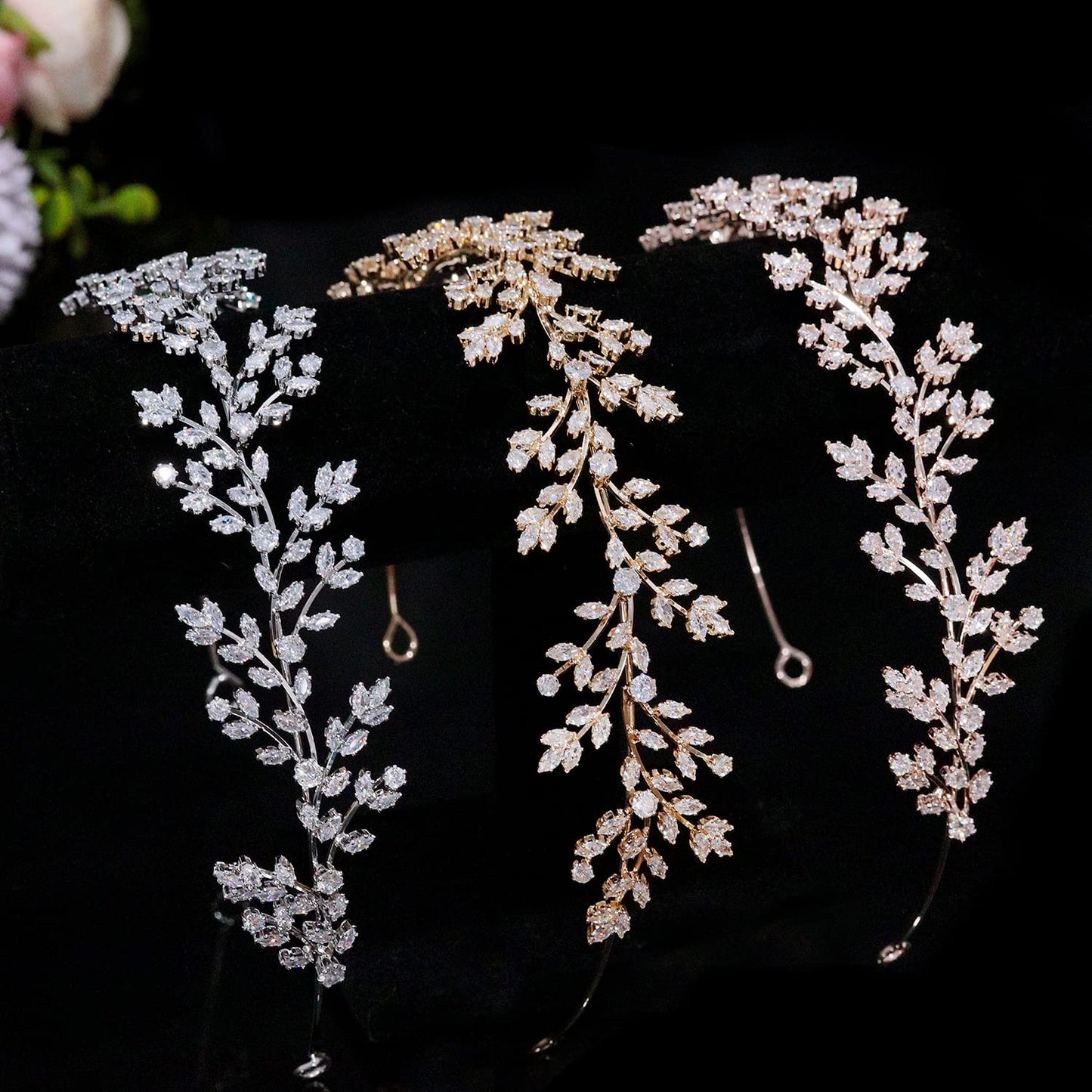 Rose Gold Zircon Bridal Headband - Full Cubic Zirconia Tiara for Weddings & Pageants