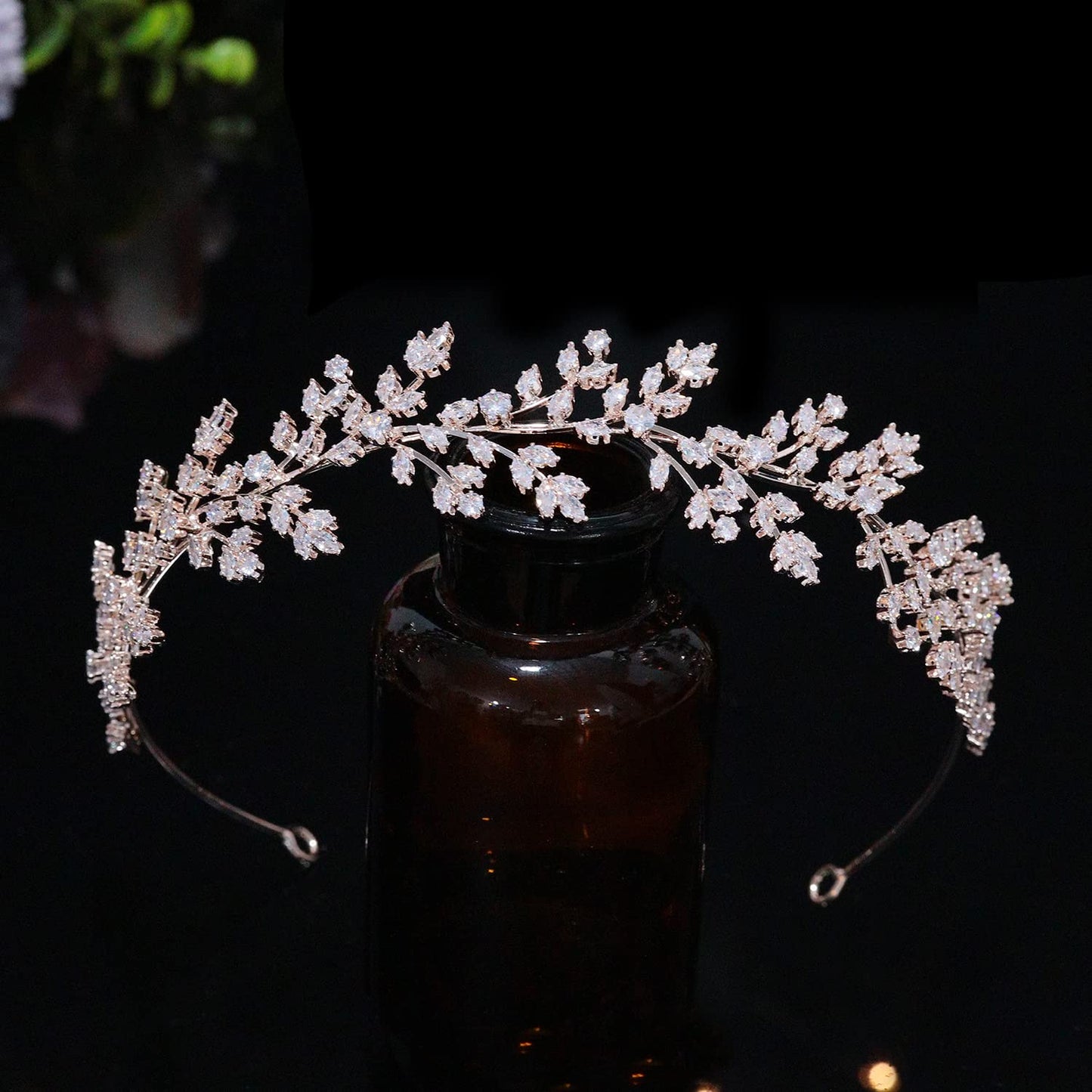 Rose Gold Zircon Bridal Headband - Full Cubic Zirconia Tiara for Weddings & Pageants