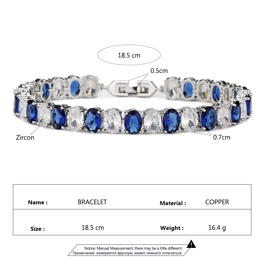 Classic Oval Zircon Bracelet Set - Sapphire-Accented Hand Jewelry