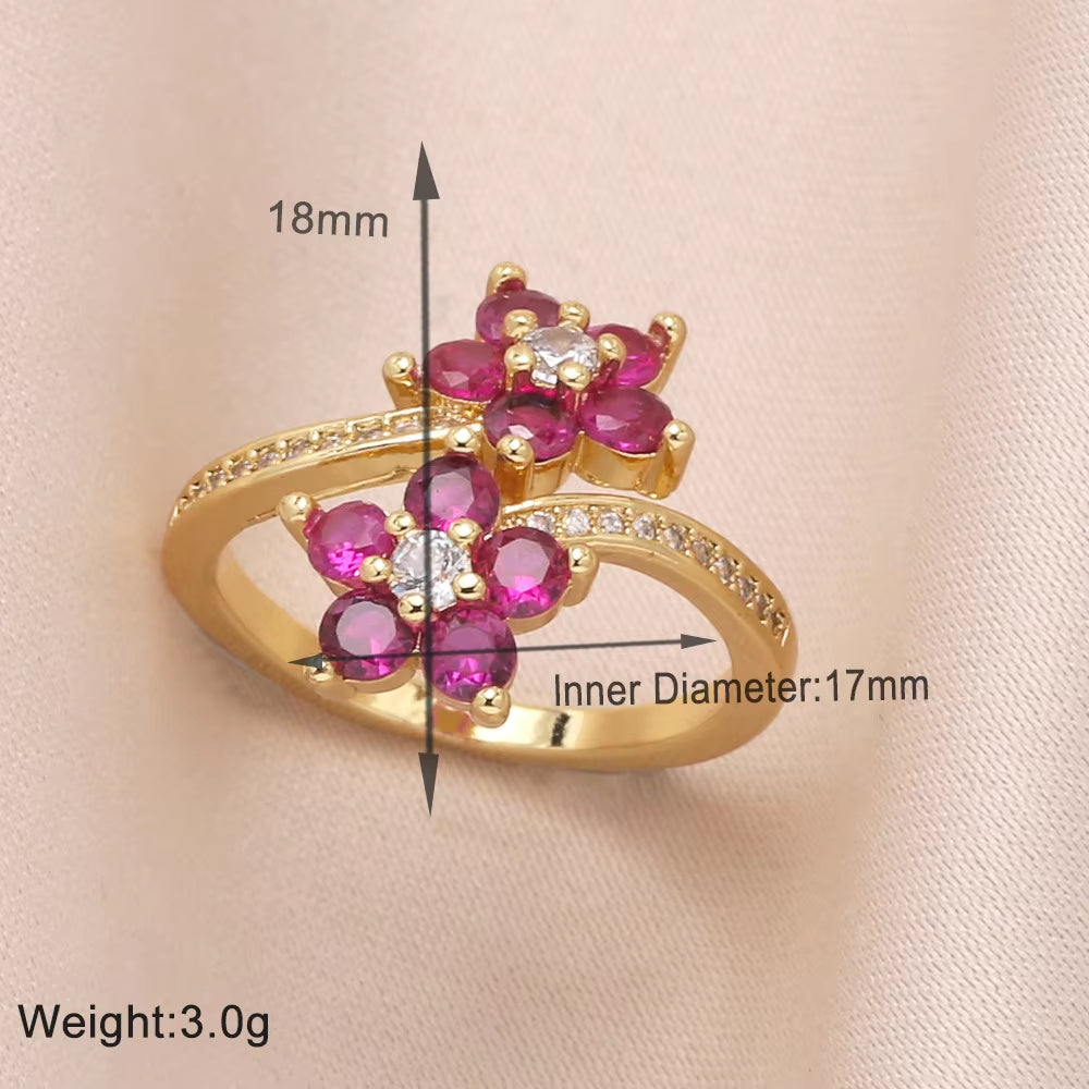 Floral Zircon Ring – Copper-Plated Real Gold Adjustable Ring