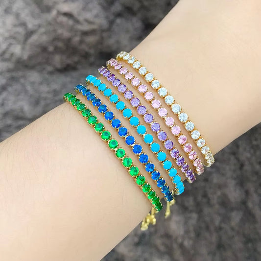 Adjustable Copper Zircon Bracelet - Micro-Set Colorful Zircon Jewelry for Women