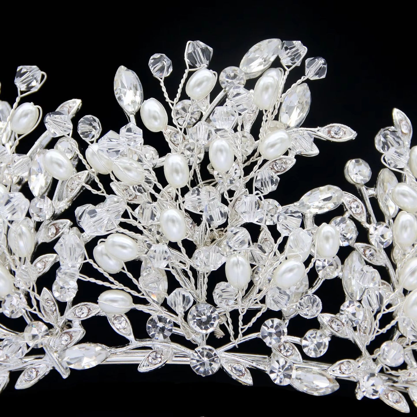 Luxury Bridal Tiara: Pearl, Rhinestone, and Copper Wire Headpiece