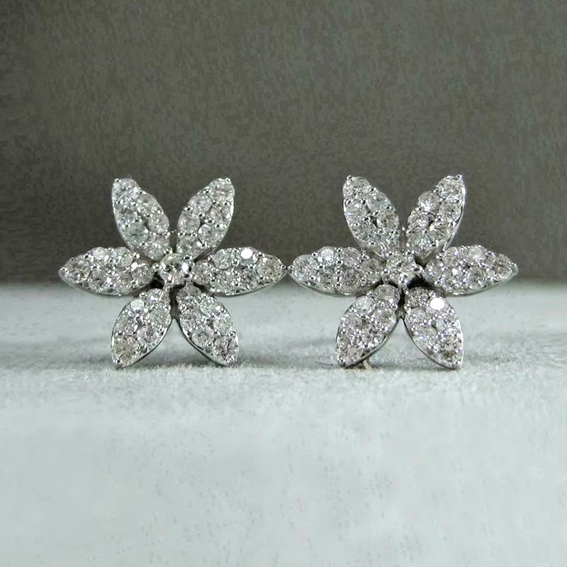 Cute Snowflake Stud Flower Zircon Custom Bridal Crystal Earrings 