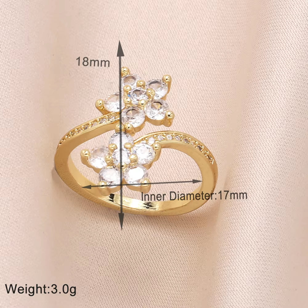 Floral Zircon Ring – Copper-Plated Real Gold Adjustable Ring