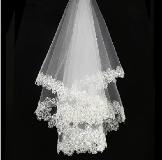 Short Bridal Veils without Comb White Lace Veil 