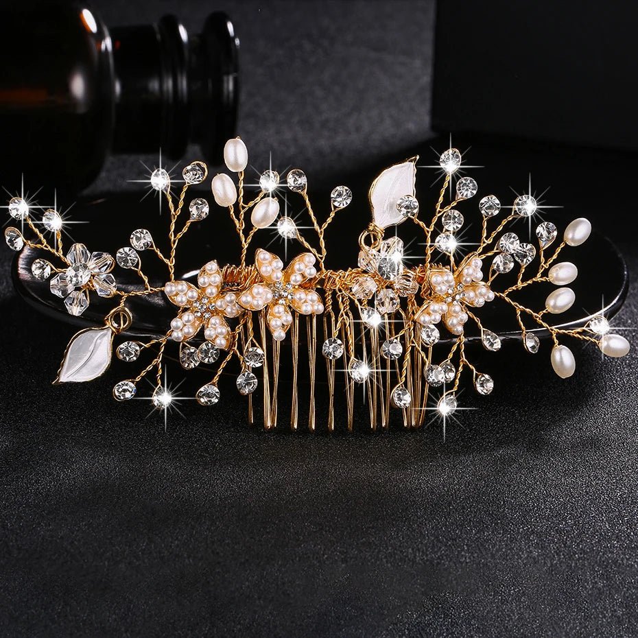 Wedding Crystal Peals Hair Combs Bridal Hair Clips Accessories Jewelry Handmade Women Head Ornaments Headpieces for Bride