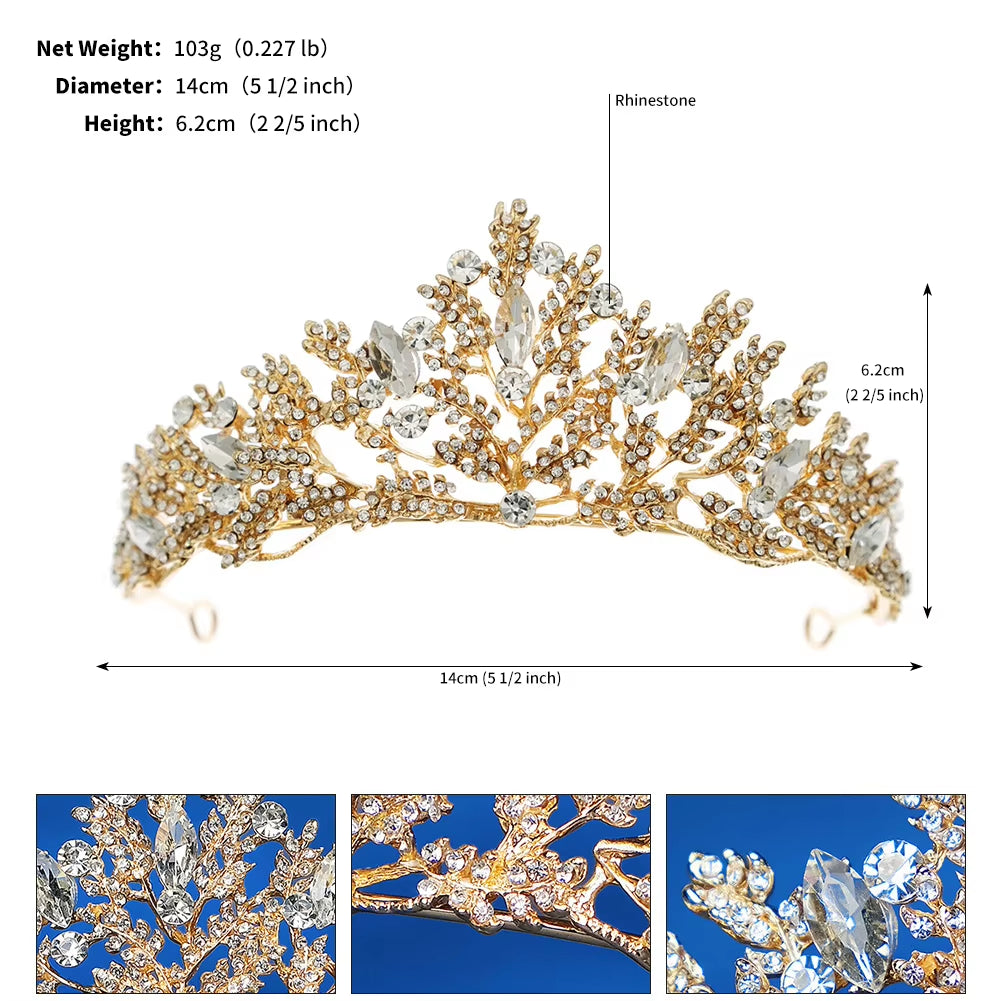 Luxury Gold Bridal Wedding Headpieces Rhinestone Crystals Tiaras Crowns for Queens Party Hair Accessories