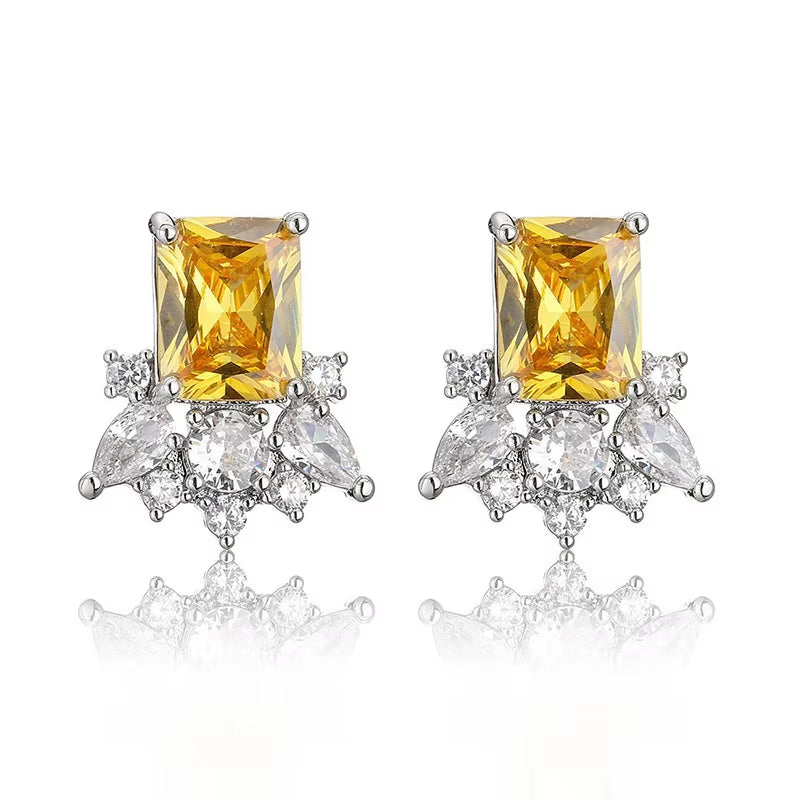 Shining Square-Cut CZ Stud Earrings - Fashion Jewelry for Women