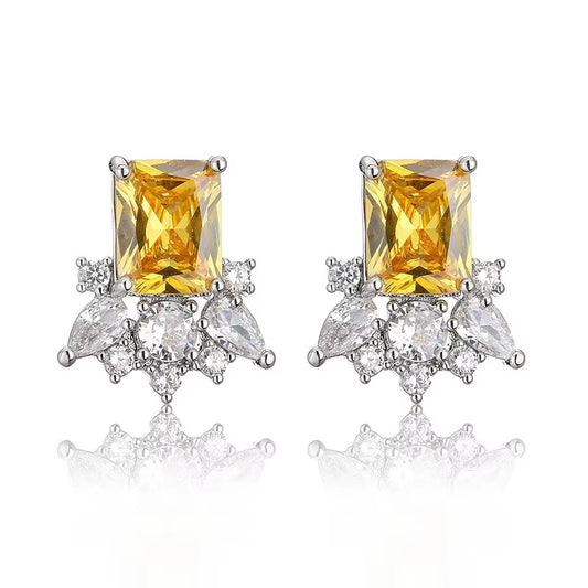 Shining Square-Cut CZ Stud Earrings - Fashion Jewelry for Women