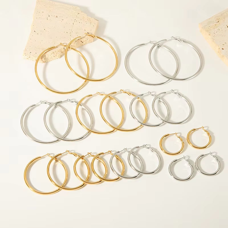 Exaggerated 18K Gold-Plated Stainless Steel Hoop Earrings