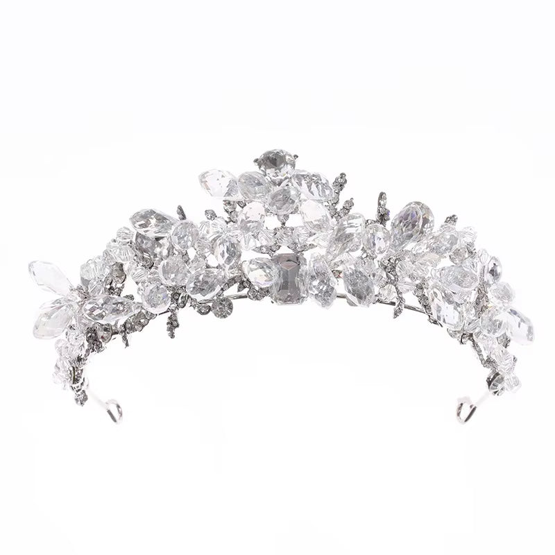 Fashion Crystal Flower Bride Wedding Accessories Zinc Alloy Tiara Crown Earrings Jewelry Set