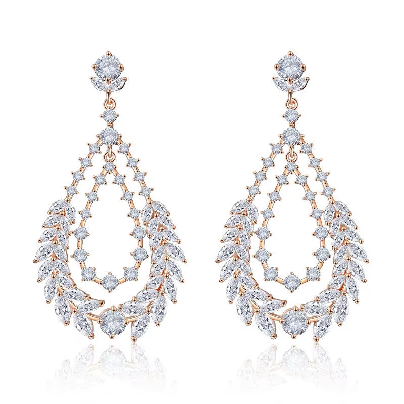 Classic Silver Drop Earrings with Zircon - Elegant European-American Style