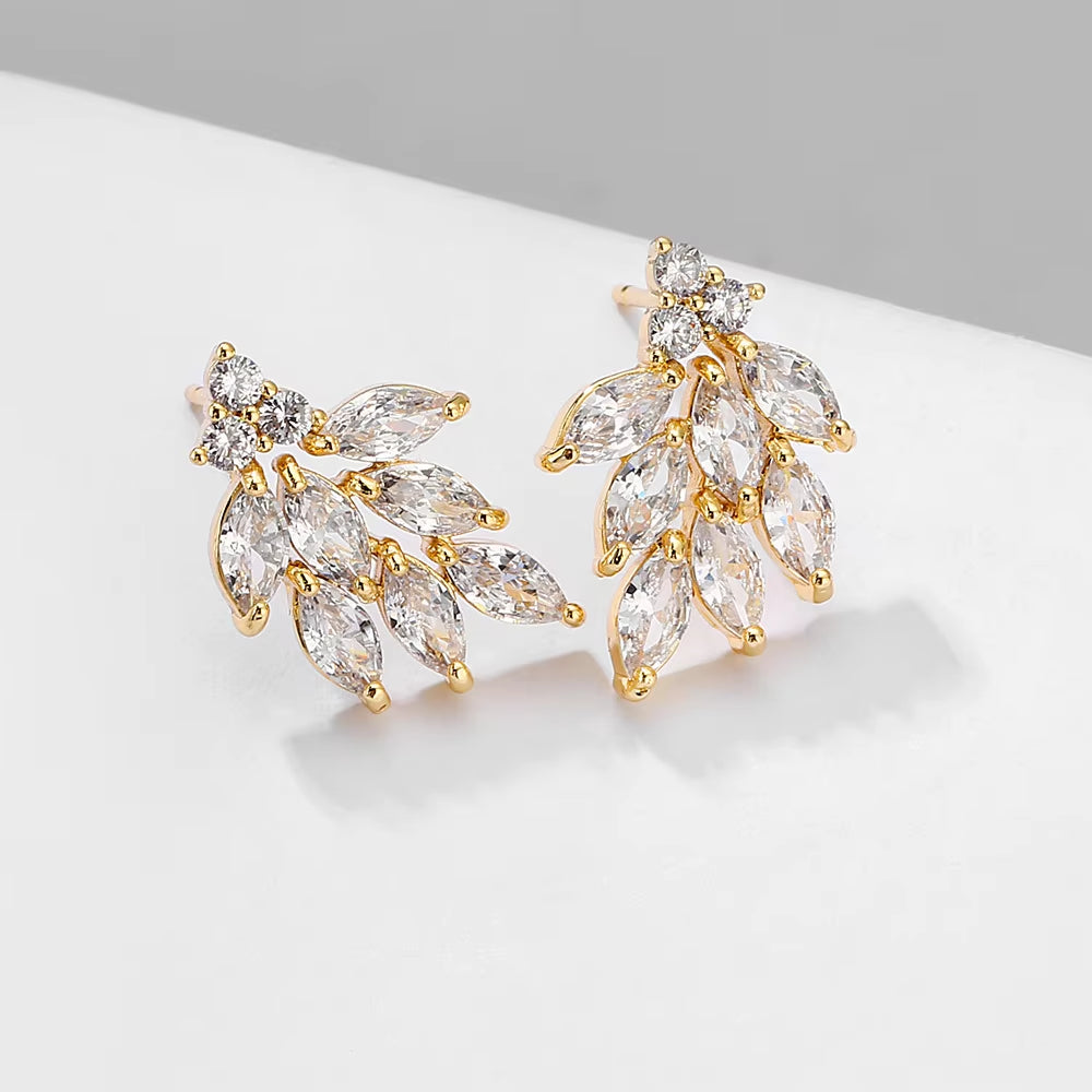 Marquis-Cut CZ Clip-On Bridal Earrings - Curved Crystal Clusters for Weddings and Bridesmaids