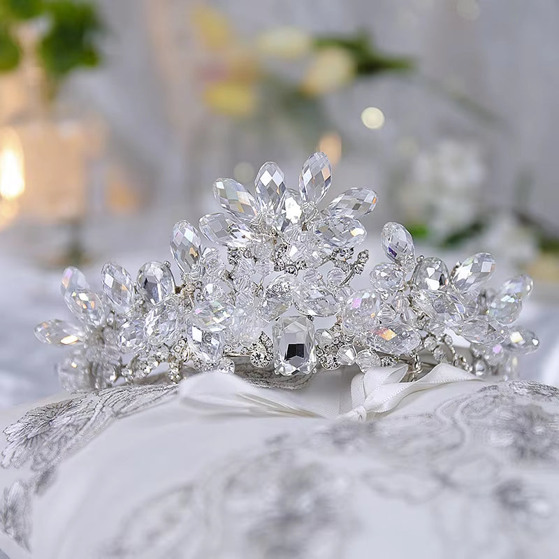 Fashion Crystal Flower Bride Wedding Accessories Zinc Alloy Tiara Crown Earrings Jewelry Set