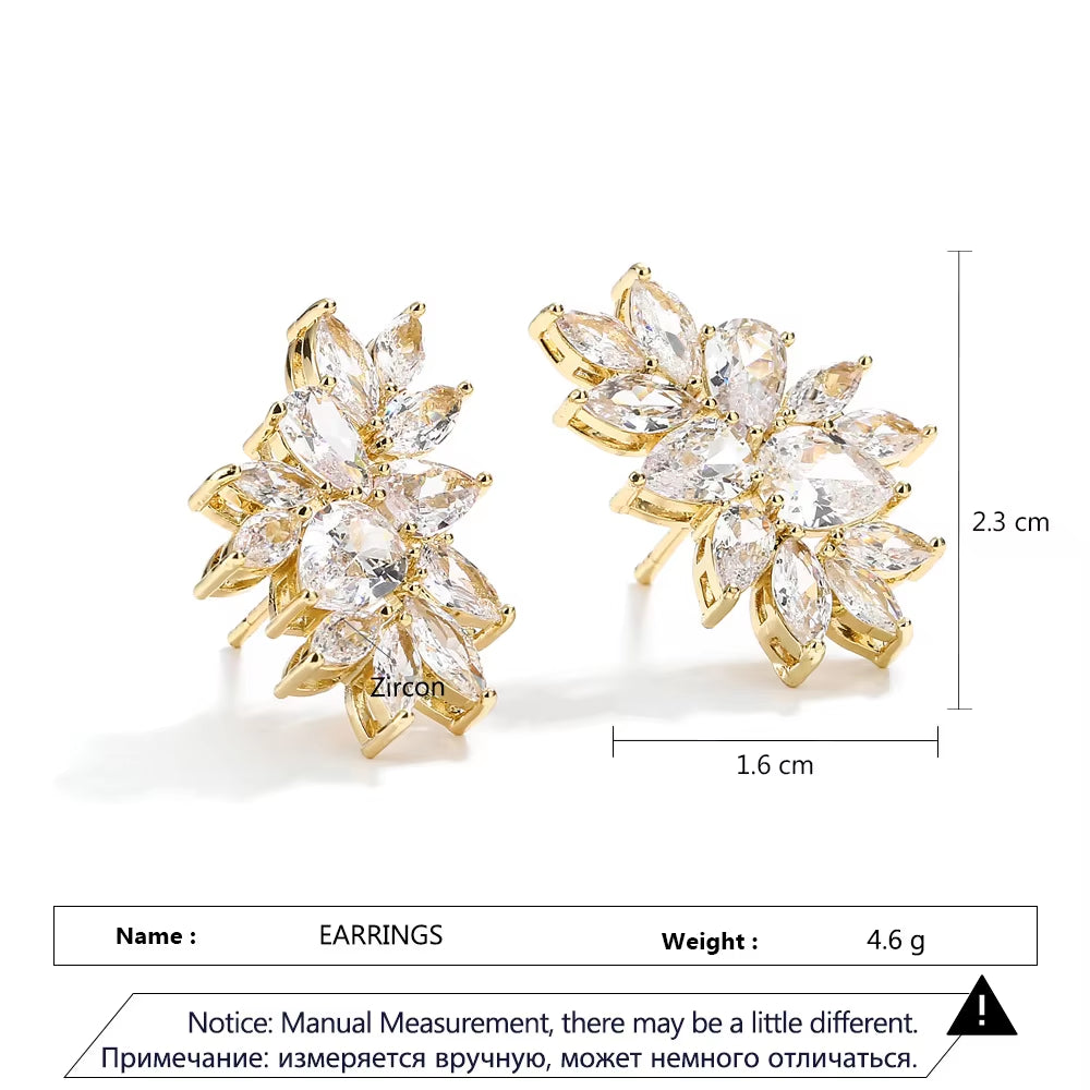 Gold Marquis CZ Bridal Earrings - Curved Crystal Cluster Design for Weddings and Bridesmaids