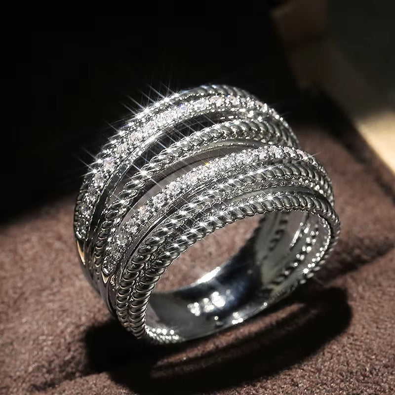 Rope Fine Jewelry Diamond Silver Ring Exquisite Micro Set Zircon Ring