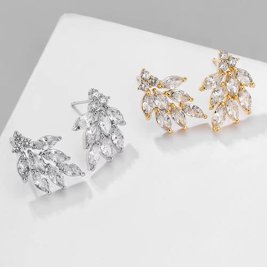 Marquis-Cut CZ Clip-On Bridal Earrings - Curved Crystal Clusters for Weddings and Bridesmaids