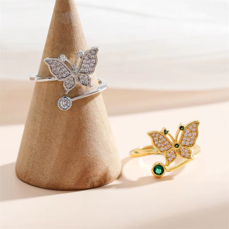 Gold Butterfly Swivel Ring 