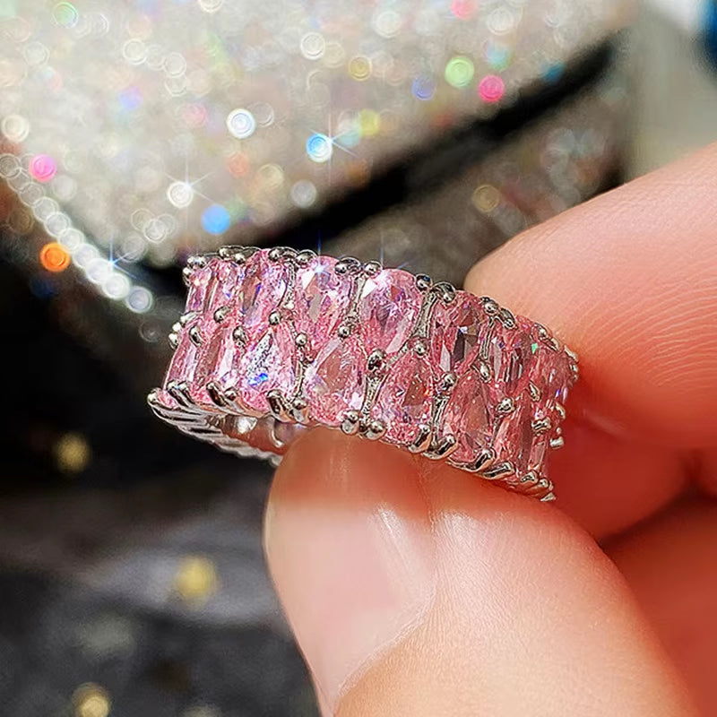 Double Row Teardrop Zircon Ring - Light Luxury CZ Design