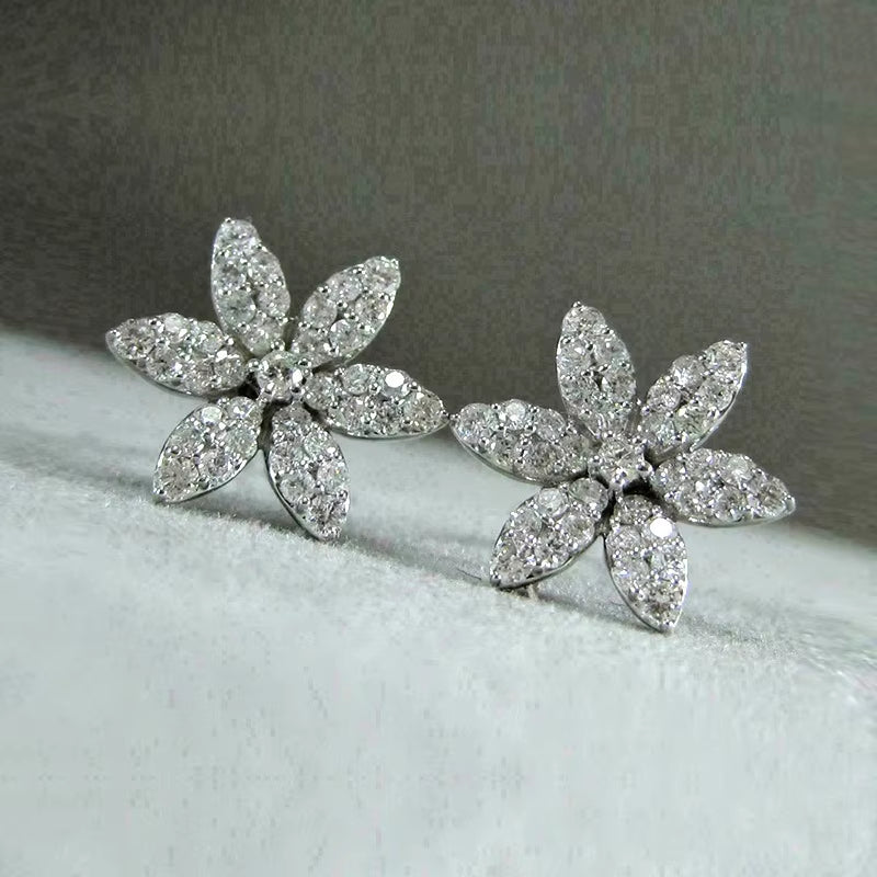 Cute Snowflake Stud Flower Zircon Custom Bridal Crystal Earrings 