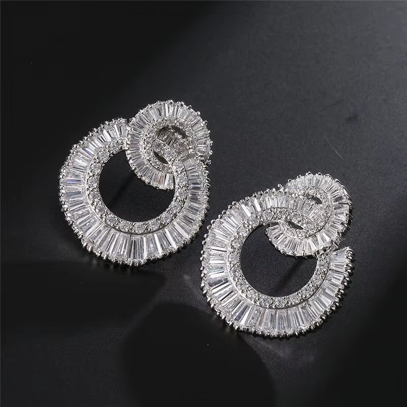 2022 Fashion Fine Wedding Zircon Crystal Jewelry Silver Gold Earrings Wholesale for Bridal Girls Women