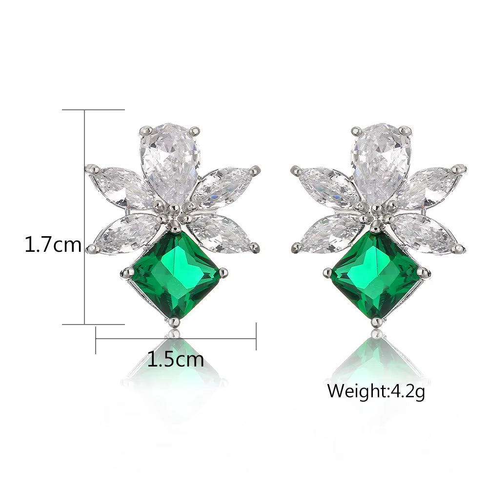 Geometric Flower Zircon Stud Earrings - Elegant Crystal Design for Women