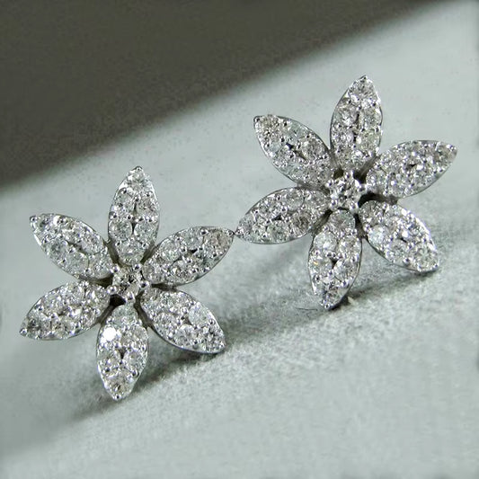 Cute Snowflake Stud Flower Zircon Custom Bridal Crystal Earrings 