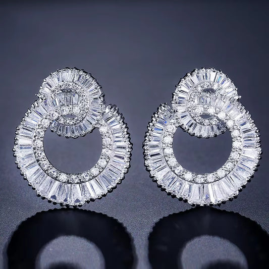 2022 Fashion Fine Wedding Zircon Crystal Jewelry Silver Gold Earrings Wholesale for Bridal Girls Women