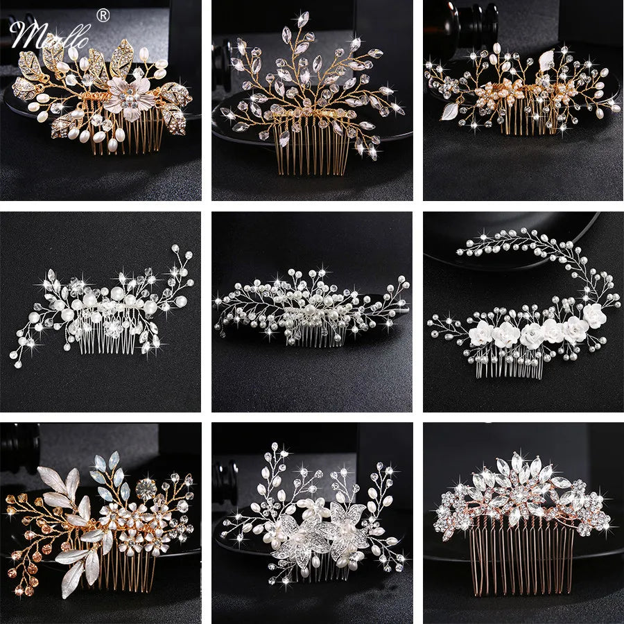 Wedding Crystal Peals Hair Combs Bridal Hair Clips Accessories Jewelry Handmade Women Head Ornaments Headpieces for Bride