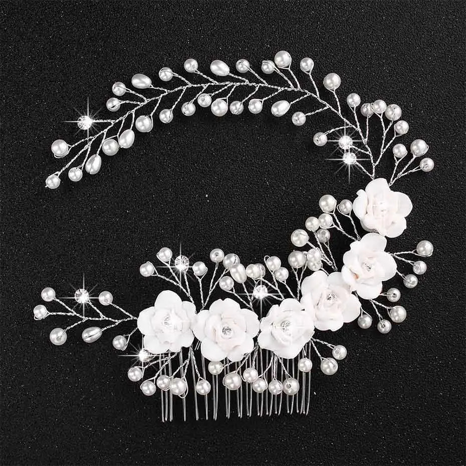 Wedding Crystal Peals Hair Combs Bridal Hair Clips Accessories Jewelry Handmade Women Head Ornaments Headpieces for Bride