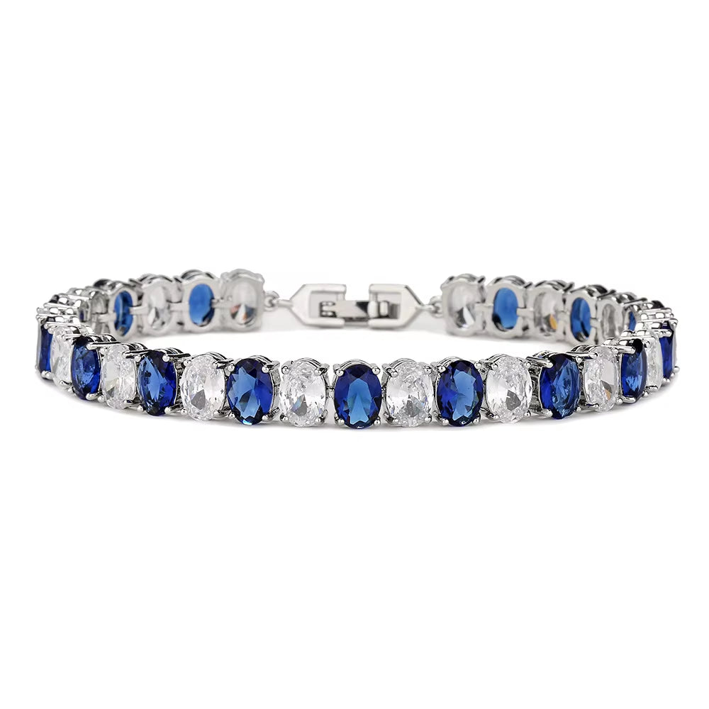 Classic Oval Zircon Bracelet Set - Sapphire-Accented Hand Jewelry