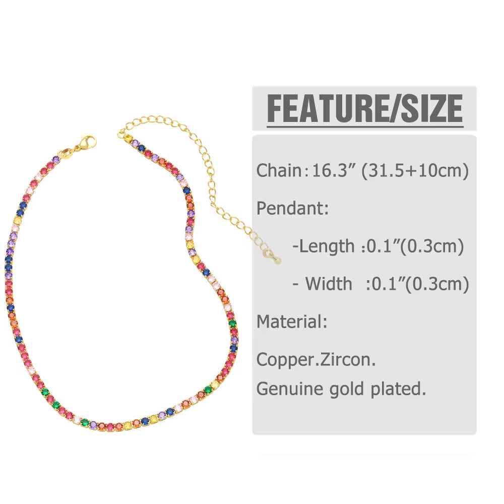 Colored Zircon Tennis Necklace - Hip-Hop Style Ins-Inspired Diamond Chain