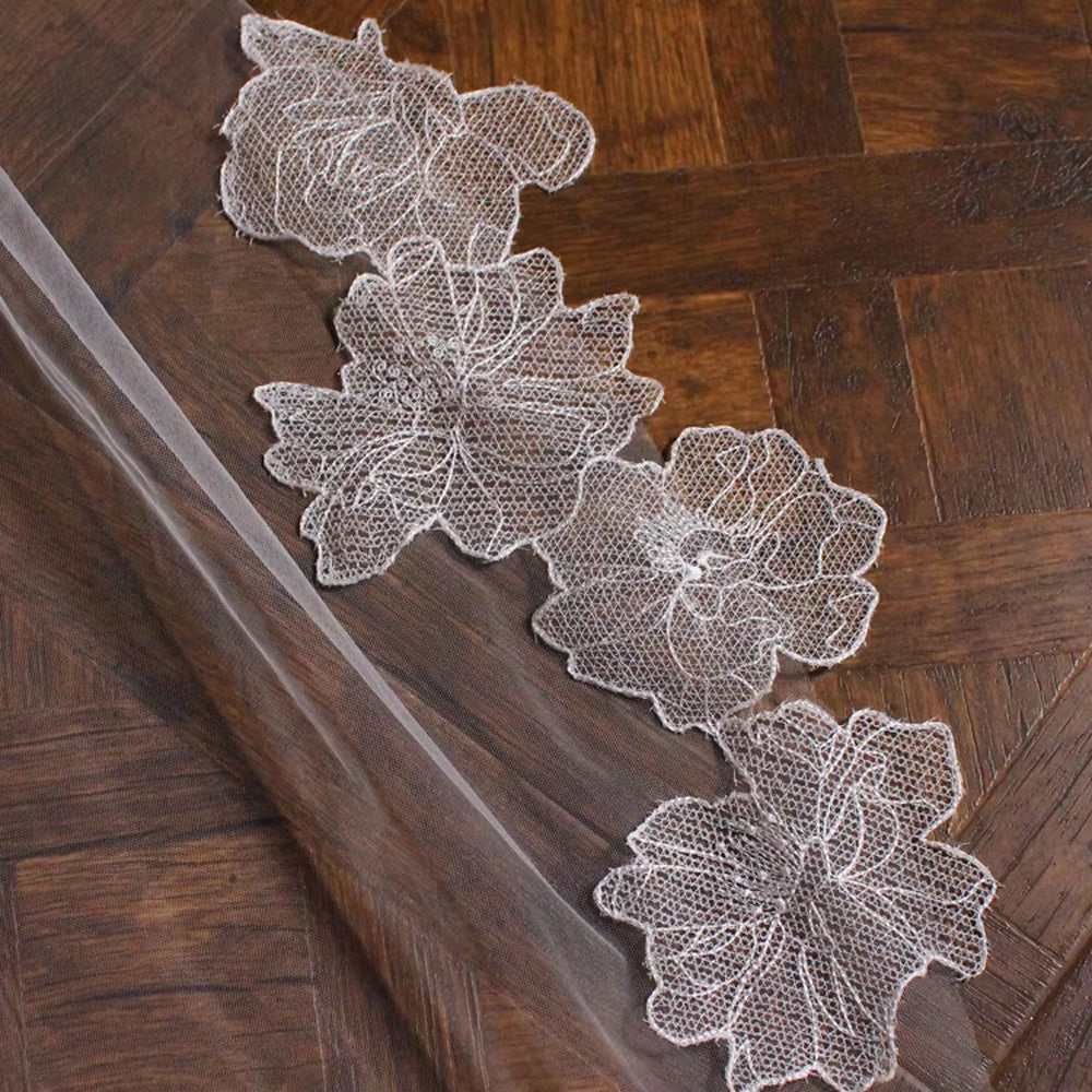  Wedding Bridal Cathedral Veil One-Layer Tulle Lace edge